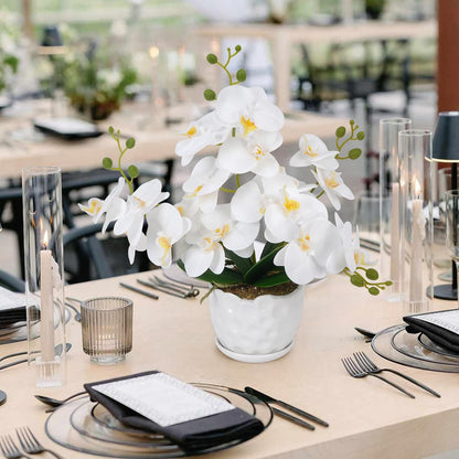 Orchids Artificial Flowers with Ceramic Planter, Poted Plant, White, 17" | Fake Orchid Plant, Real Touch, Faux Orchid Floral Arrangement, For Tables Centerpieces Wedding Bathroom Office Kitchen Decor