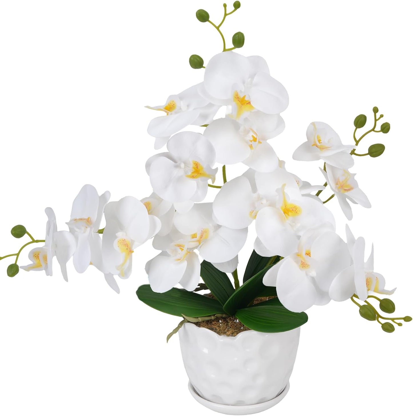 Orchids Artificial Flowers with Ceramic Planter, Poted Plant, White, 17" | Fake Orchid Plant, Real Touch, Faux Orchid Floral Arrangement, For Tables Centerpieces Wedding Bathroom Office Kitchen Decor