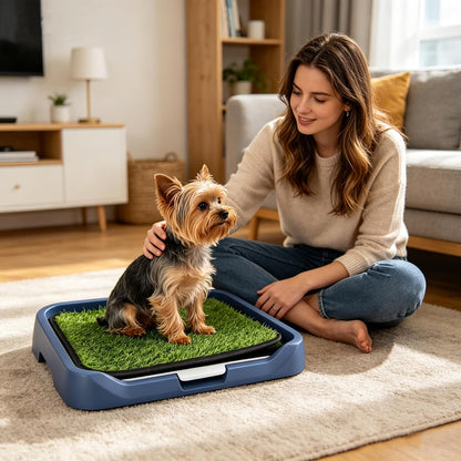 2Pack 18"x14" Artificial Dog Grass Potty Pad with Tray Rubber Backing | Yellow Reusable Washable Pee Pad Holder, Portable Non-Slip Training Litter Box for Small Dogs Indoor Potty Training