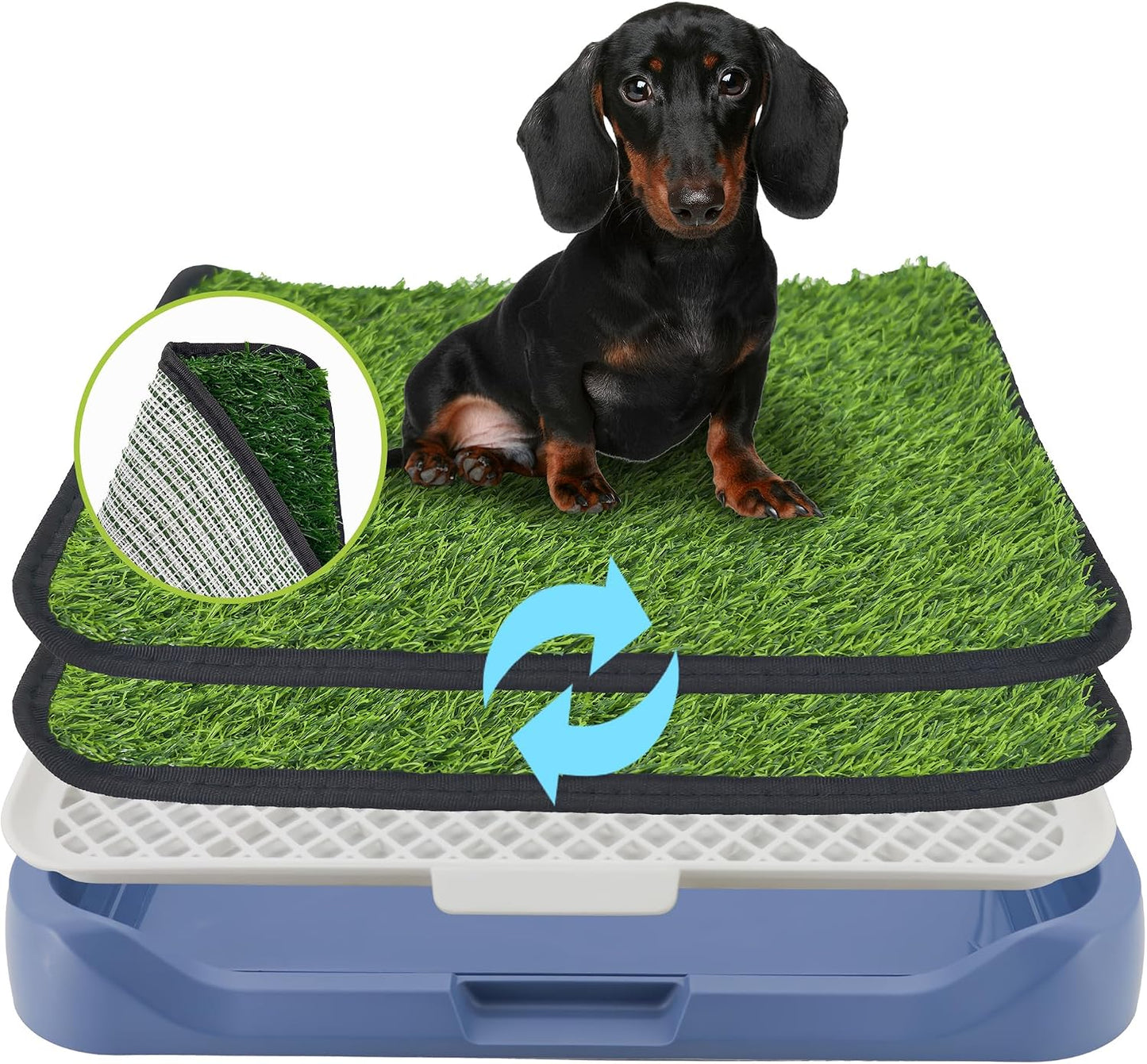 2Pack 18"x14" Artificial Dog Grass Potty Pad with Tray Rubber Backing | Yellow Reusable Washable Pee Pad Holder, Portable Non-Slip Training Litter Box for Small Dogs Indoor Potty Training