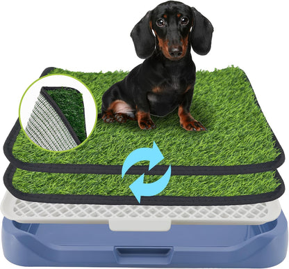 2Pack 18"x14" Artificial Dog Grass Potty Pad with Tray Rubber Backing | Yellow Reusable Washable Pee Pad Holder, Portable Non-Slip Training Litter Box for Small Dogs Indoor Potty Training