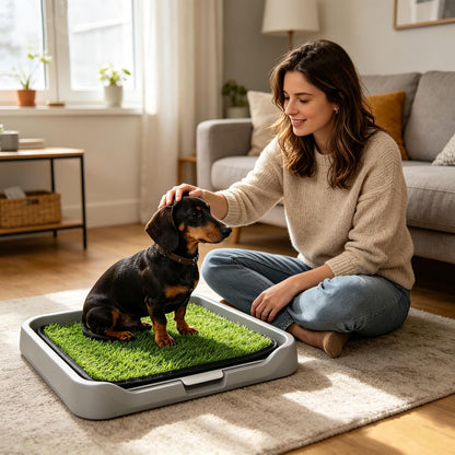 2Pack 18"x14" Artificial Dog Grass Potty Pad with Tray Rubber Backing | Yellow Reusable Washable Pee Pad Holder, Portable Non-Slip Training Litter Box for Small Dogs Indoor Potty Training