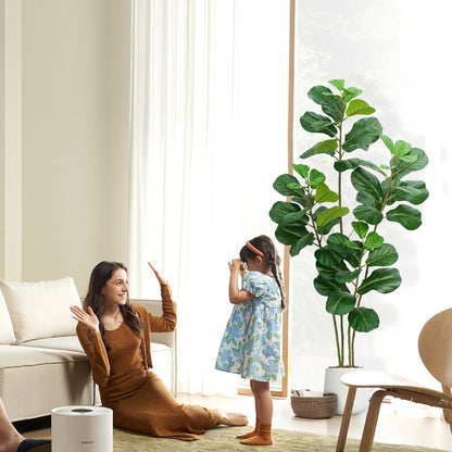 Artificial Fiddle Leaf Fig Tree with White Planter,6ft Tall Fake Plants with 4 Trunk,Faux Fig Trees Floor Plant in Pot,Fake Ficus Lyrata Trees for Indoor Living Room Bedroom Office Housewarming Gift