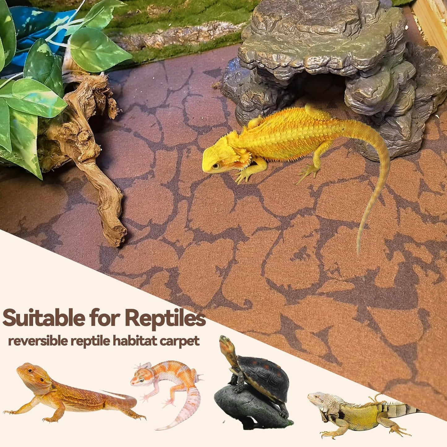 2 PCS Reptile Carpet Mat Terrarium Liner Bedding Reptile Cage Mat Supplies for Tortoise Lizard Leopard Gecko Snake Chameleon 23.6’’ x 15.7’’
