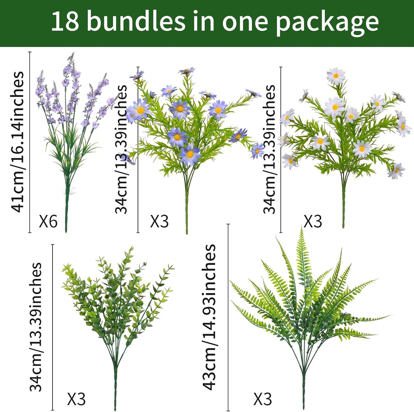 18 PCS Artificial Outdoor Plants, Fake Plants Mix | UV resistant faux plants with 10 varieties for window boxes, planters, porch, patio and garden decor