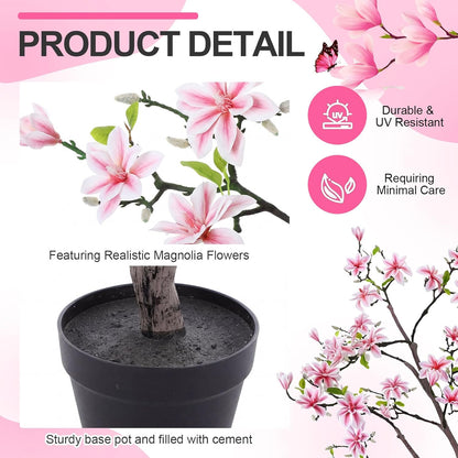 6 FT Tall Artificial Magnolia Tree, 72 Inches Faux Magnolia Trees Realistic UV-Resistant Flower Leaves Plant with Pot for Patio Home Office Wedding Living Room Indoor Outdoor Decor(Deep Pink)
