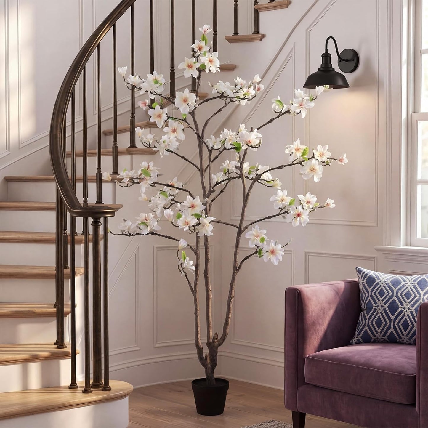 6 FT Tall Artificial Magnolia Tree, 72 Inches Faux Magnolia Trees Realistic UV-Resistant Flower Leaves Plant with Pot for Patio Home Office Wedding Living Room Indoor Outdoor Decor(Deep Pink)