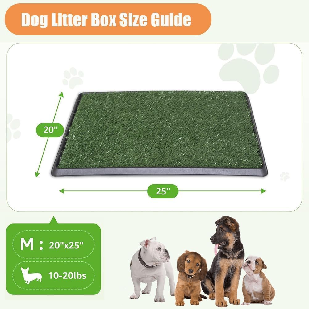 Reusable Pet Grass Potty w/ 2-Pack Replaceable Artificial Grass Quick Absorbent Indoor Portable Pet Training Patio Potty Washable Pee Pad Box Toliet (Medium-20x25In)
