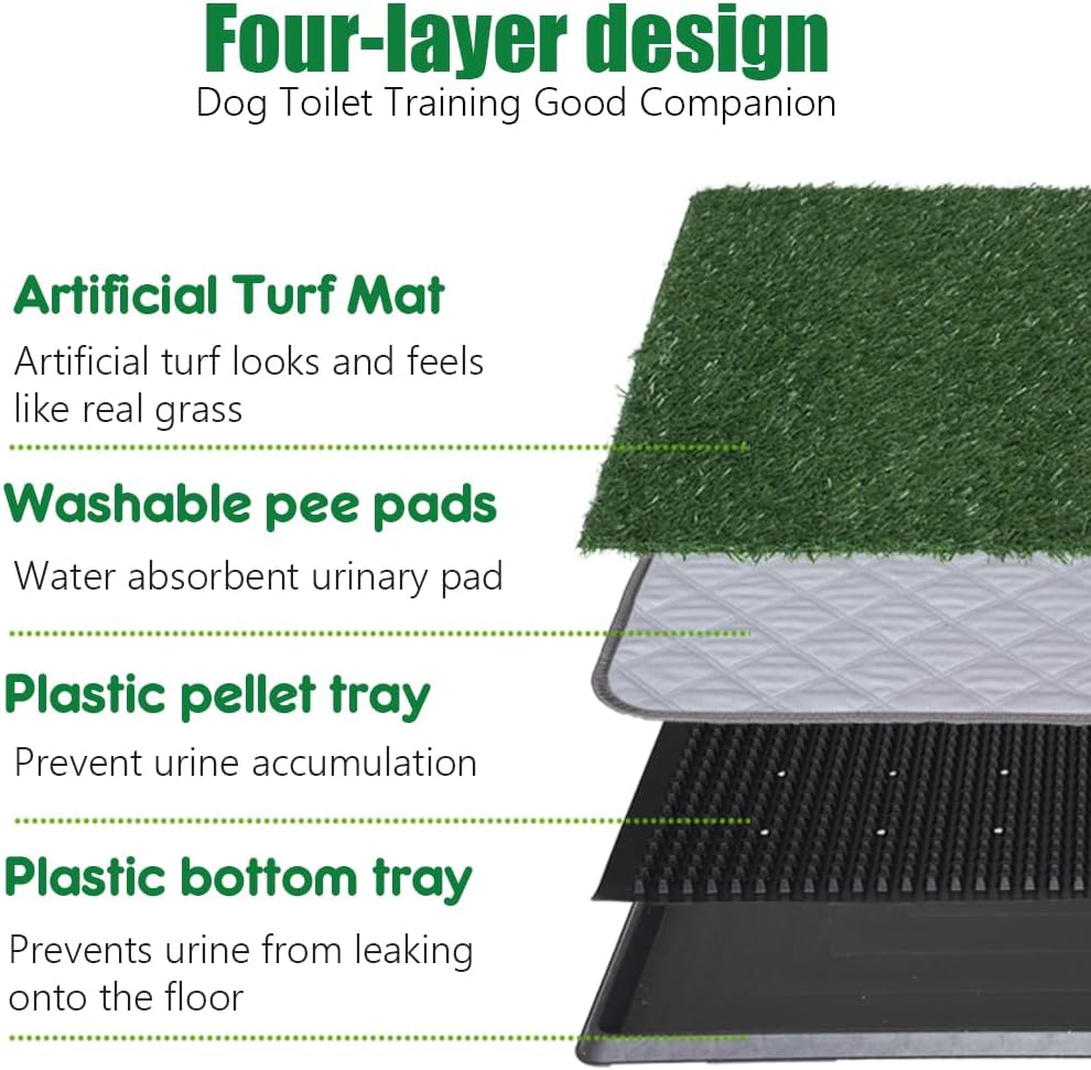 Reusable Pet Grass Potty w/ 2-Pack Replaceable Artificial Grass Quick Absorbent Indoor Portable Pet Training Patio Potty Washable Pee Pad Box Toliet (Medium-20x25In)