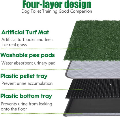 Reusable Pet Grass Potty w/ 2-Pack Replaceable Artificial Grass Quick Absorbent Indoor Portable Pet Training Patio Potty Washable Pee Pad Box Toliet (Medium-20x25In)