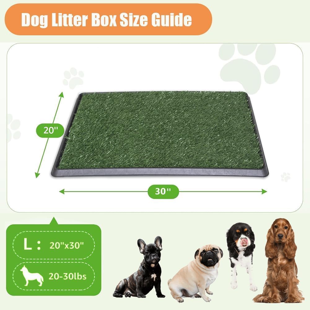 Reusable Pet Grass Potty w/ 2-Pack Replaceable Artificial Grass Quick Absorbent Indoor Portable Pet Training Patio Potty Washable Pee Pad Box Toliet (Medium-20x25In)