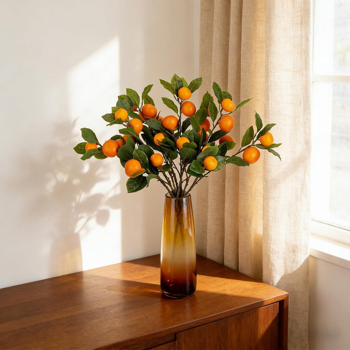 26.8Inch Artificial Tangerine Branches Artificial Orange Branch Fake Orange Stem 16 Fruit for Home Wedding Office Party Thanksgiving Hotel Table Centerpiece Indoor Outdoor Decor