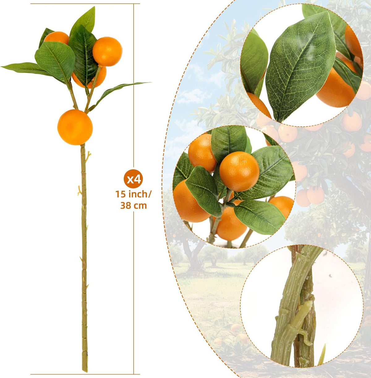 26.8Inch Artificial Tangerine Branches Artificial Orange Branch Fake Orange Stem 16 Fruit for Home Wedding Office Party Thanksgiving Hotel Table Centerpiece Indoor Outdoor Decor