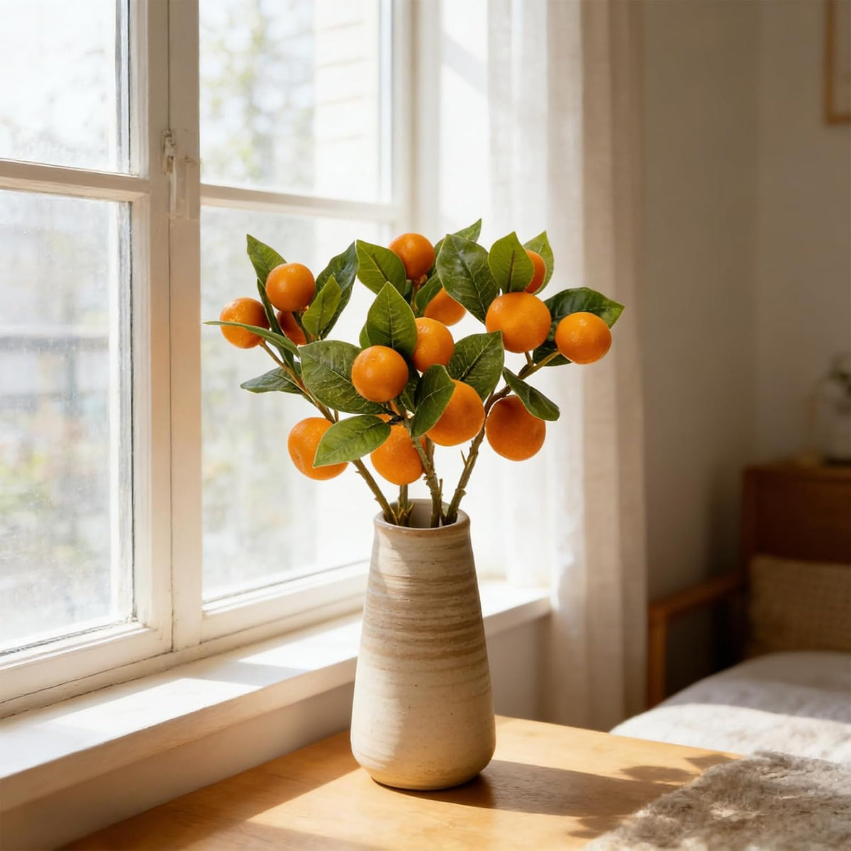 26.8Inch Artificial Tangerine Branches Artificial Orange Branch Fake Orange Stem 16 Fruit for Home Wedding Office Party Thanksgiving Hotel Table Centerpiece Indoor Outdoor Decor