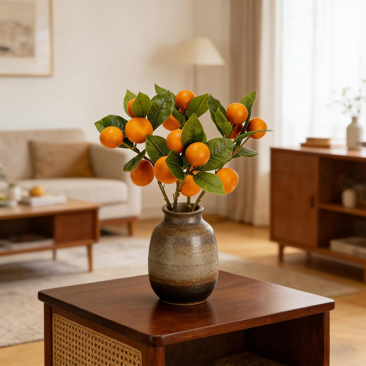 26.8Inch Artificial Tangerine Branches Artificial Orange Branch Fake Orange Stem 16 Fruit for Home Wedding Office Party Thanksgiving Hotel Table Centerpiece Indoor Outdoor Decor
