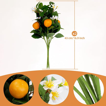 26.8Inch Artificial Tangerine Branches Artificial Orange Branch Fake Orange Stem 16 Fruit for Home Wedding Office Party Thanksgiving Hotel Table Centerpiece Indoor Outdoor Decor