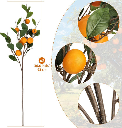 26.8Inch Artificial Tangerine Branches Artificial Orange Branch Fake Orange Stem 16 Fruit for Home Wedding Office Party Thanksgiving Hotel Table Centerpiece Indoor Outdoor Decor