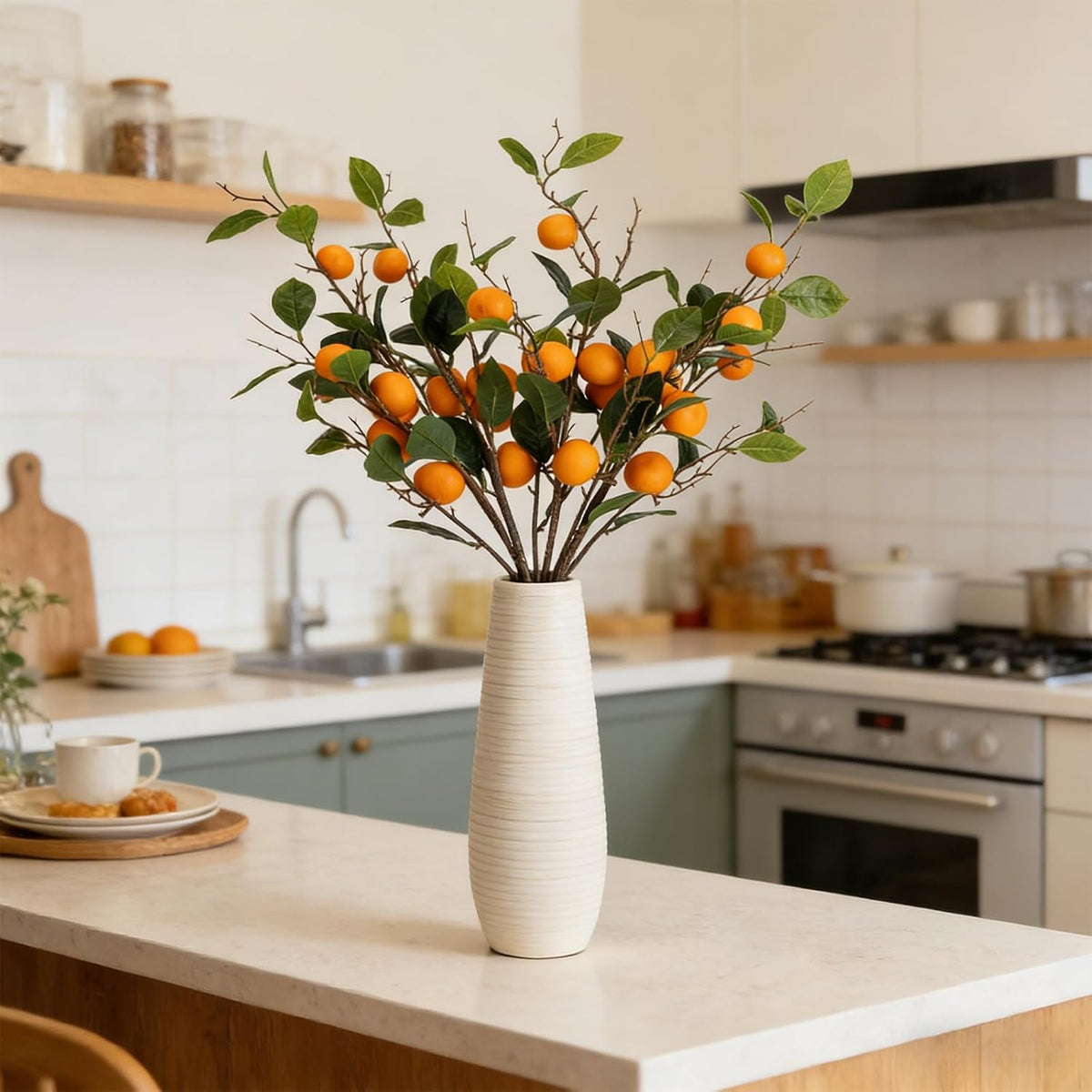 26.8Inch Artificial Tangerine Branches Artificial Orange Branch Fake Orange Stem 16 Fruit for Home Wedding Office Party Thanksgiving Hotel Table Centerpiece Indoor Outdoor Decor