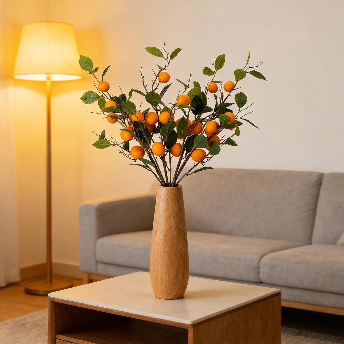 26.8Inch Artificial Tangerine Branches Artificial Orange Branch Fake Orange Stem 16 Fruit for Home Wedding Office Party Thanksgiving Hotel Table Centerpiece Indoor Outdoor Decor
