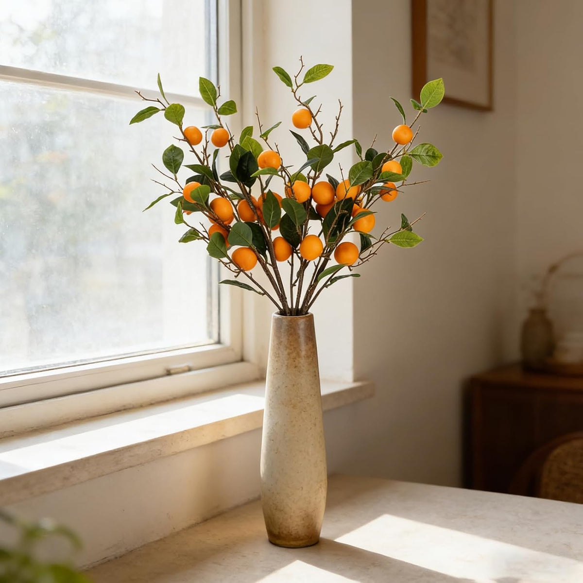 26.8Inch Artificial Tangerine Branches Artificial Orange Branch Fake Orange Stem 16 Fruit for Home Wedding Office Party Thanksgiving Hotel Table Centerpiece Indoor Outdoor Decor
