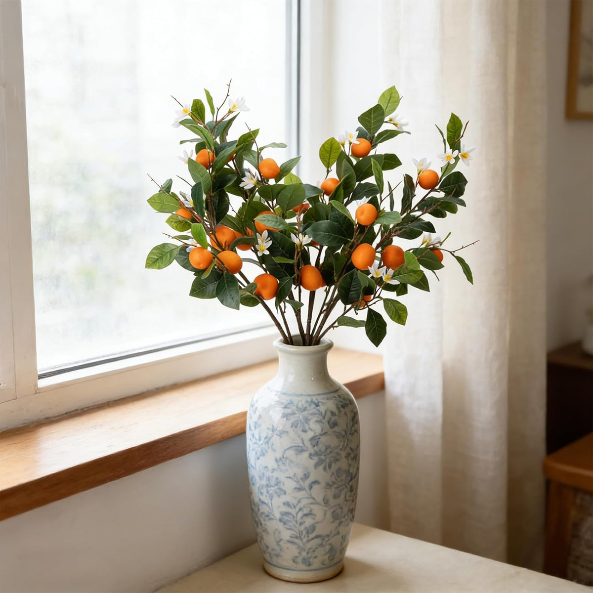 26.8Inch Artificial Tangerine Branches Artificial Orange Branch Fake Orange Stem 16 Fruit for Home Wedding Office Party Thanksgiving Hotel Table Centerpiece Indoor Outdoor Decor