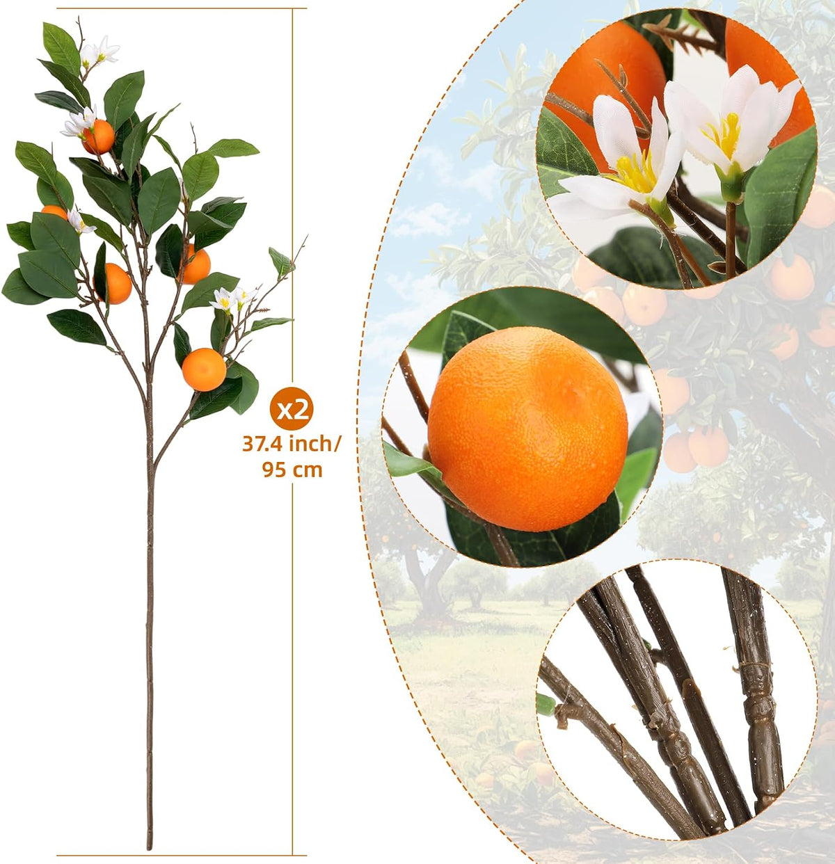 26.8Inch Artificial Tangerine Branches Artificial Orange Branch Fake Orange Stem 16 Fruit for Home Wedding Office Party Thanksgiving Hotel Table Centerpiece Indoor Outdoor Decor