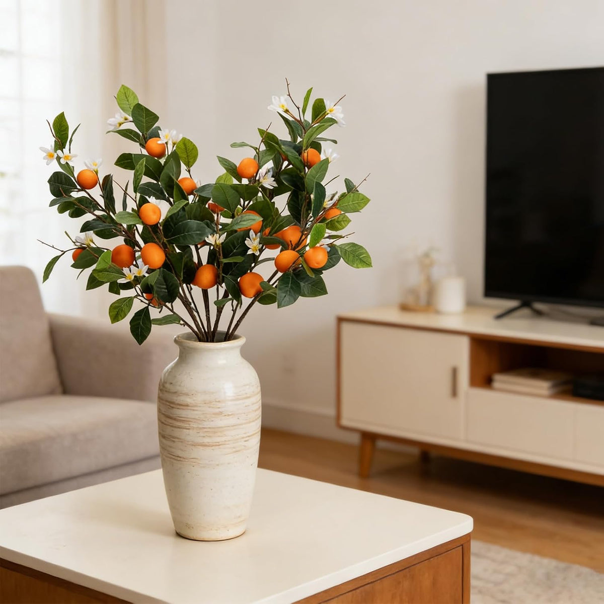 26.8Inch Artificial Tangerine Branches Artificial Orange Branch Fake Orange Stem 16 Fruit for Home Wedding Office Party Thanksgiving Hotel Table Centerpiece Indoor Outdoor Decor