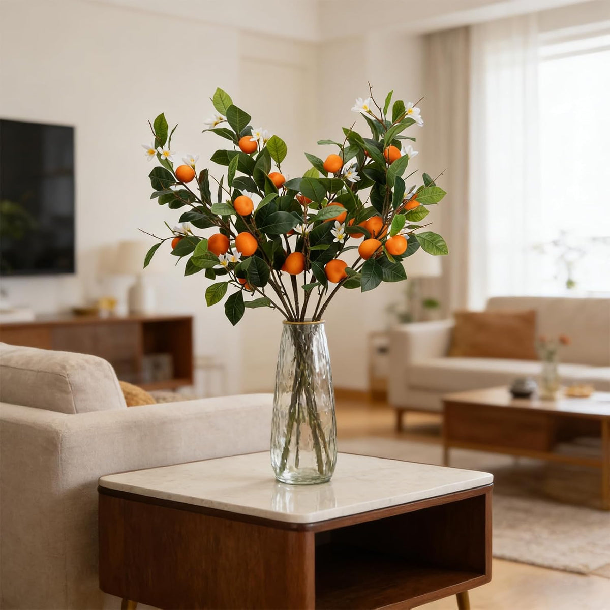 26.8Inch Artificial Tangerine Branches Artificial Orange Branch Fake Orange Stem 16 Fruit for Home Wedding Office Party Thanksgiving Hotel Table Centerpiece Indoor Outdoor Decor