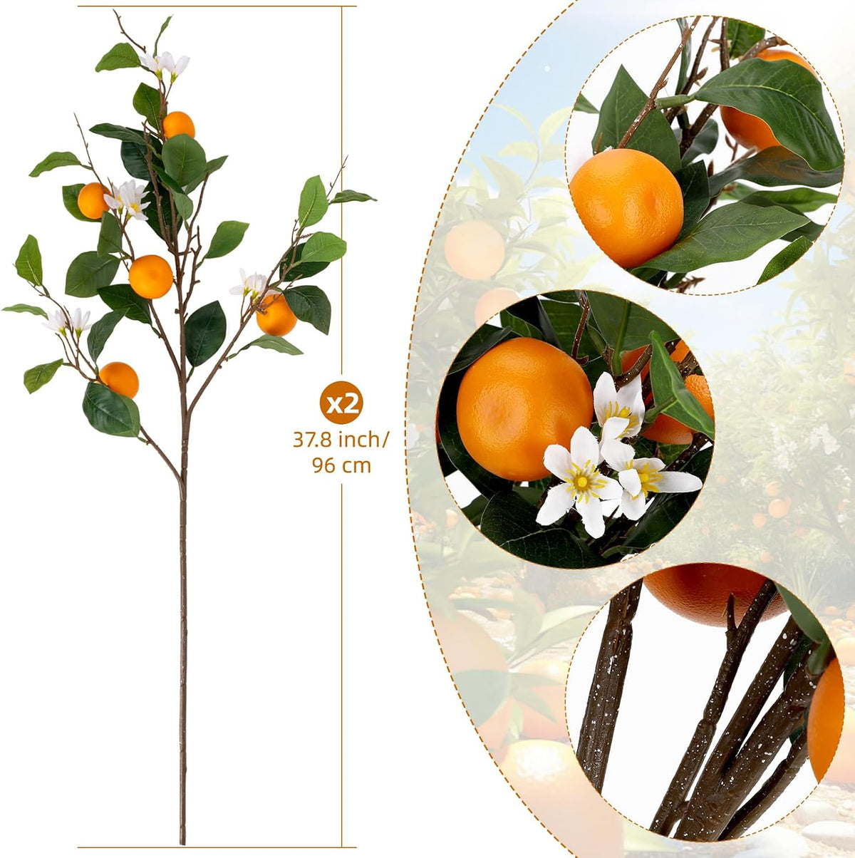 26.8Inch Artificial Tangerine Branches Artificial Orange Branch Fake Orange Stem 16 Fruit for Home Wedding Office Party Thanksgiving Hotel Table Centerpiece Indoor Outdoor Decor