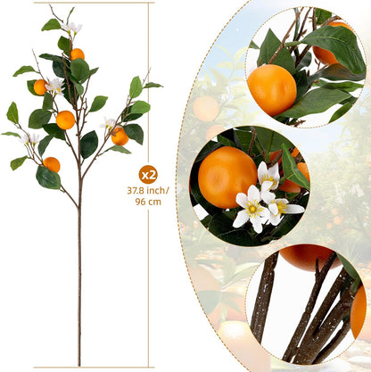 26.8Inch Artificial Tangerine Branches Artificial Orange Branch Fake Orange Stem 16 Fruit for Home Wedding Office Party Thanksgiving Hotel Table Centerpiece Indoor Outdoor Decor