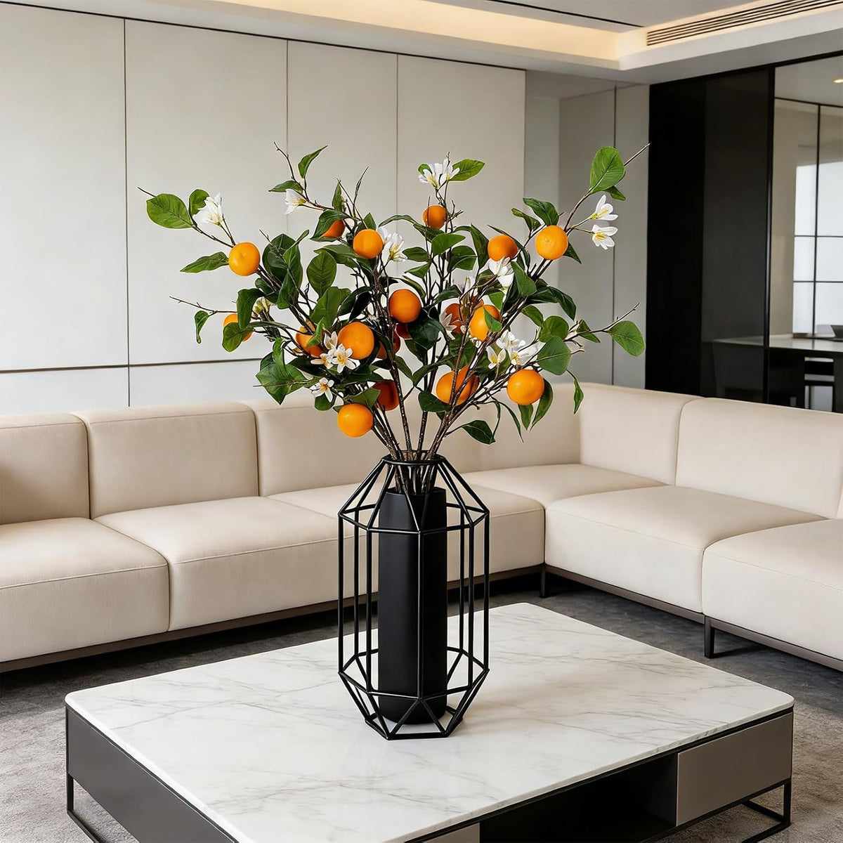 26.8Inch Artificial Tangerine Branches Artificial Orange Branch Fake Orange Stem 16 Fruit for Home Wedding Office Party Thanksgiving Hotel Table Centerpiece Indoor Outdoor Decor