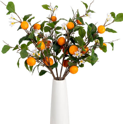 26.8Inch Artificial Tangerine Branches Artificial Orange Branch Fake Orange Stem 16 Fruit for Home Wedding Office Party Thanksgiving Hotel Table Centerpiece Indoor Outdoor Decor