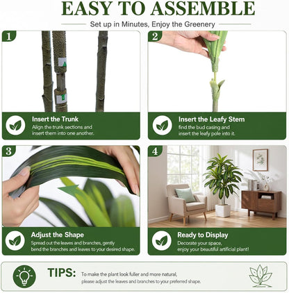 Artificial Dracaena Tree - 5FT Tall Fake Plants with White Tall Planter - Artificial Plants Indoor Floor Plant in Pot - Large Tropical Fake Yucca Potted Tree for Home Office Living Room Decor