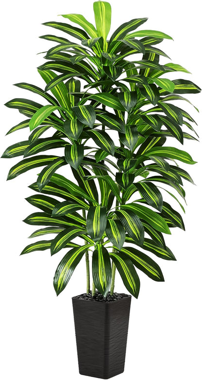 Artificial Dracaena Tree - 5FT Tall Fake Plants with White Tall Planter - Artificial Plants Indoor Floor Plant in Pot - Large Tropical Fake Yucca Potted Tree for Home Office Living Room Decor