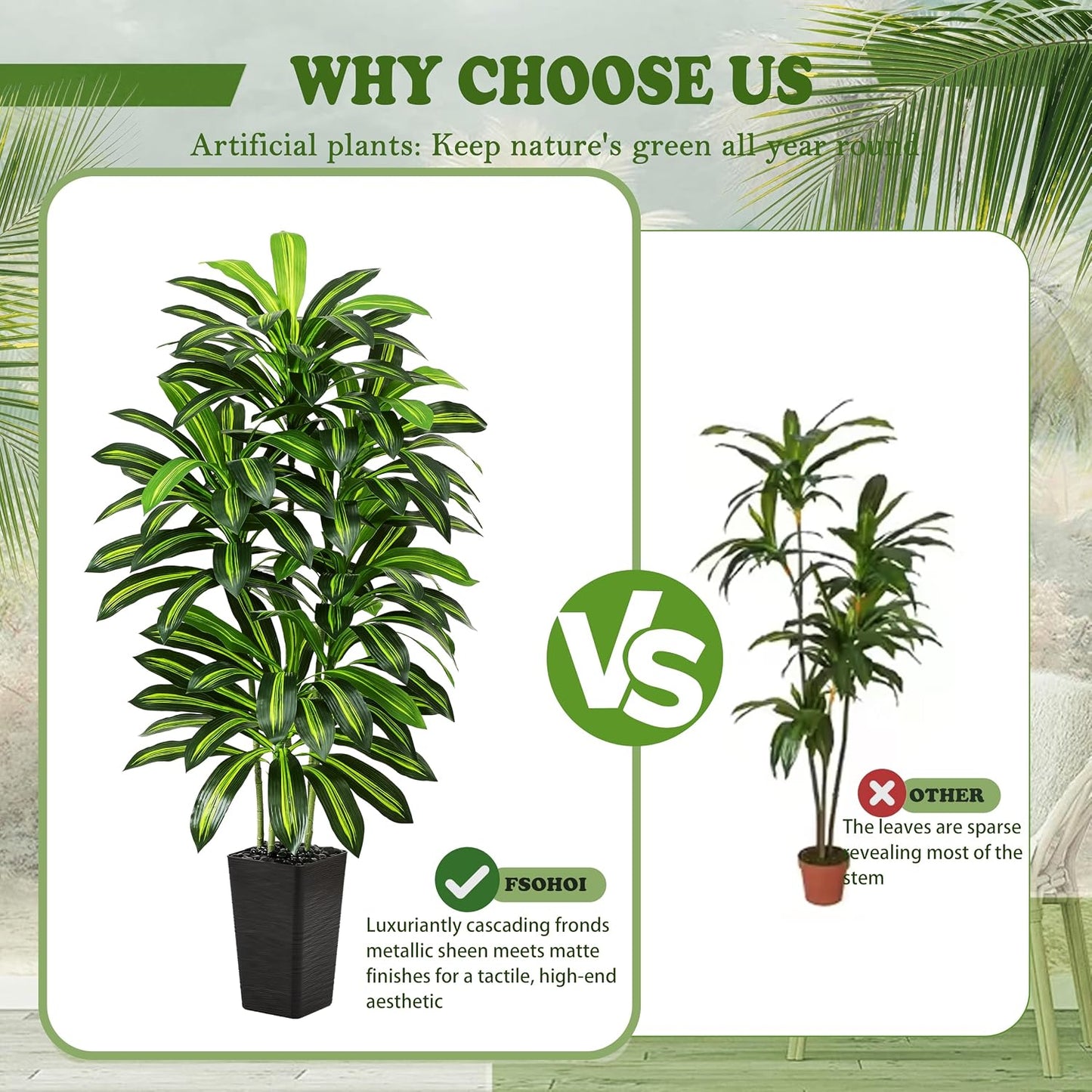 Artificial Dracaena Tree - 5FT Tall Fake Plants with White Tall Planter - Artificial Plants Indoor Floor Plant in Pot - Large Tropical Fake Yucca Potted Tree for Home Office Living Room Decor