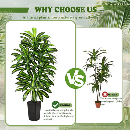 Artificial Dracaena Tree - 5FT Tall Fake Plants with White Tall Planter - Artificial Plants Indoor Floor Plant in Pot - Large Tropical Fake Yucca Potted Tree for Home Office Living Room Decor