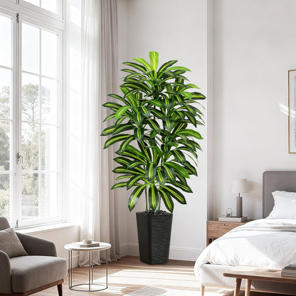 Artificial Dracaena Tree - 5FT Tall Fake Plants with White Tall Planter - Artificial Plants Indoor Floor Plant in Pot - Large Tropical Fake Yucca Potted Tree for Home Office Living Room Decor