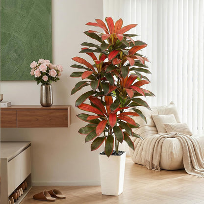 Artificial Dracaena Tree - 5FT Tall Fake Plants with White Tall Planter - Artificial Plants Indoor Floor Plant in Pot - Large Tropical Fake Yucca Potted Tree for Home Office Living Room Decor