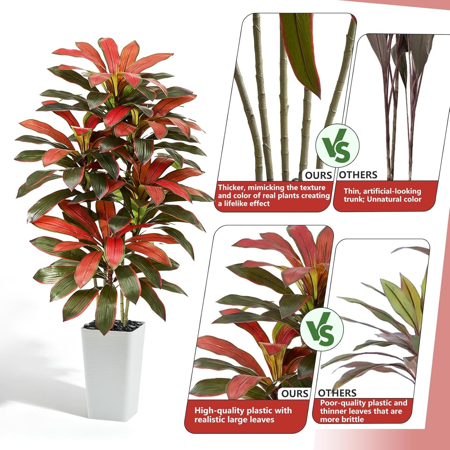 Artificial Dracaena Tree - 5FT Tall Fake Plants with White Tall Planter - Artificial Plants Indoor Floor Plant in Pot - Large Tropical Fake Yucca Potted Tree for Home Office Living Room Decor