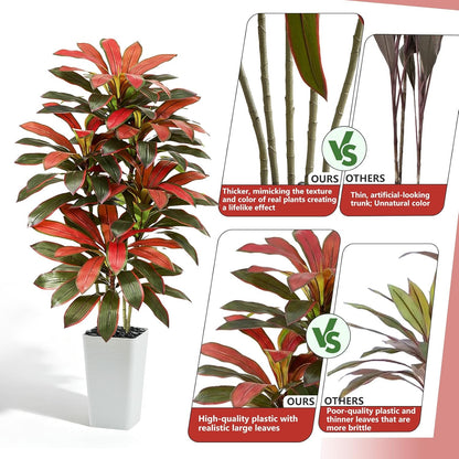 Artificial Dracaena Tree - 5FT Tall Fake Plants with White Tall Planter - Artificial Plants Indoor Floor Plant in Pot - Large Tropical Fake Yucca Potted Tree for Home Office Living Room Decor