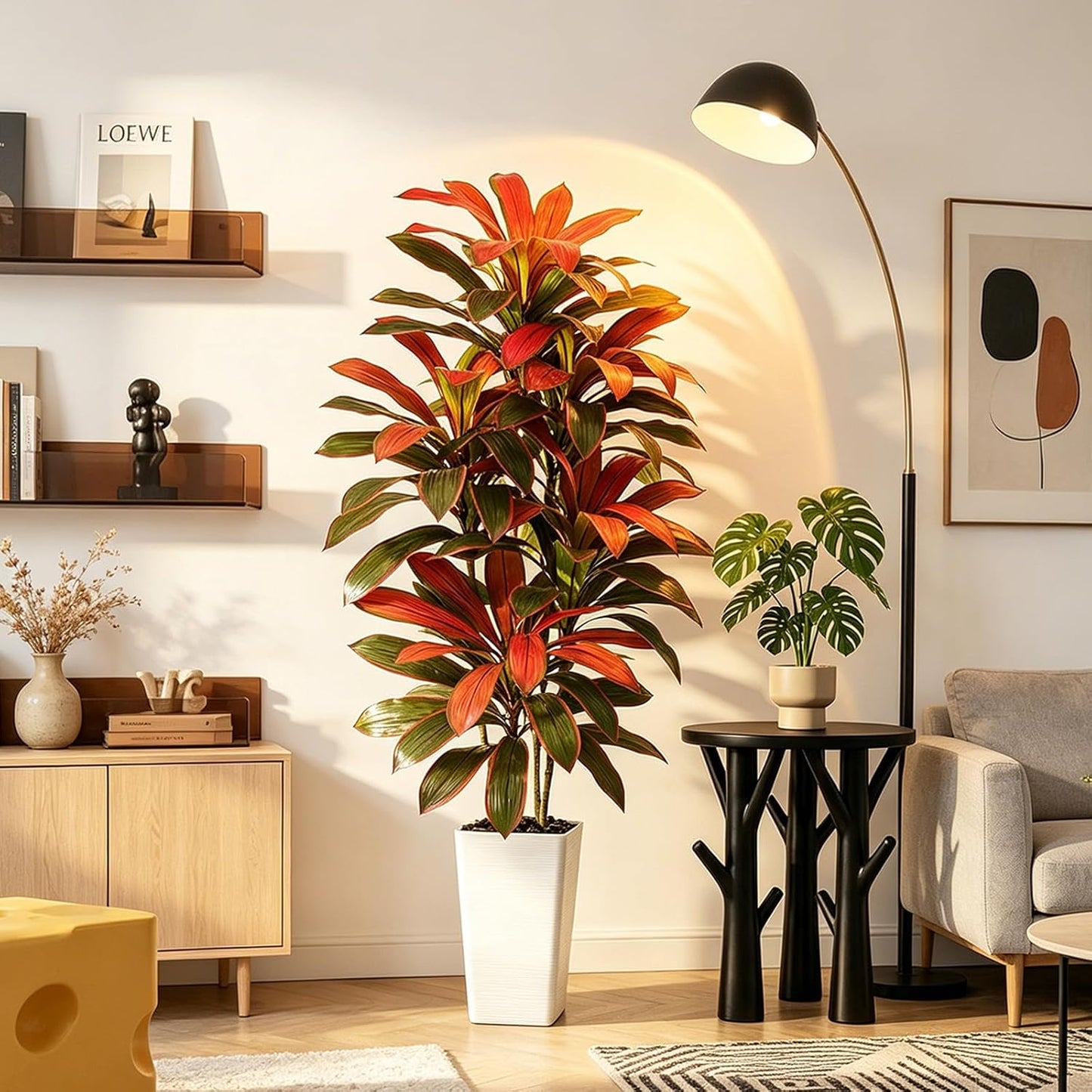 Artificial Dracaena Tree - 5FT Tall Fake Plants with White Tall Planter - Artificial Plants Indoor Floor Plant in Pot - Large Tropical Fake Yucca Potted Tree for Home Office Living Room Decor