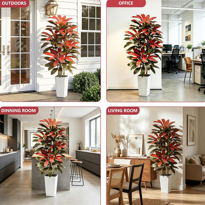 Artificial Dracaena Tree - 5FT Tall Fake Plants with White Tall Planter - Artificial Plants Indoor Floor Plant in Pot - Large Tropical Fake Yucca Potted Tree for Home Office Living Room Decor