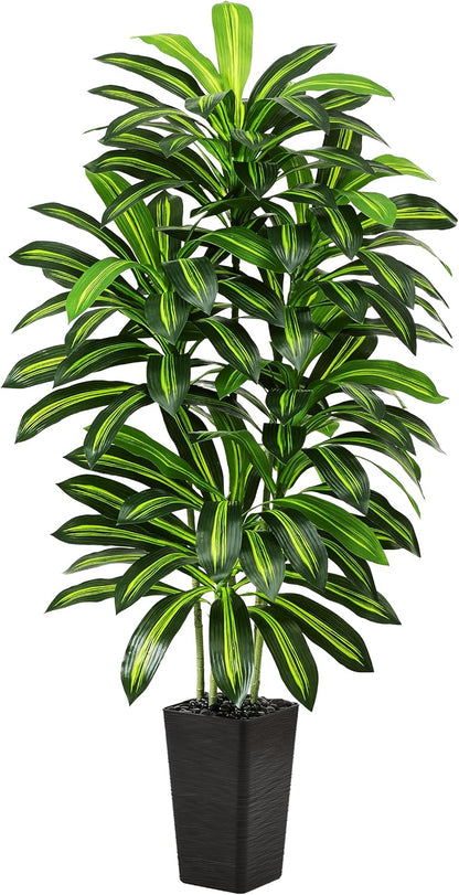 Artificial Dracaena Tree - 5FT Tall Fake Plants with White Tall Planter - Artificial Plants Indoor Floor Plant in Pot - Large Tropical Fake Yucca Potted Tree for Home Office Living Room Decor