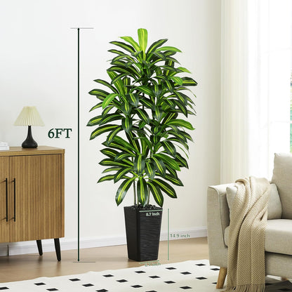 Artificial Dracaena Tree - 5FT Tall Fake Plants with White Tall Planter - Artificial Plants Indoor Floor Plant in Pot - Large Tropical Fake Yucca Potted Tree for Home Office Living Room Decor