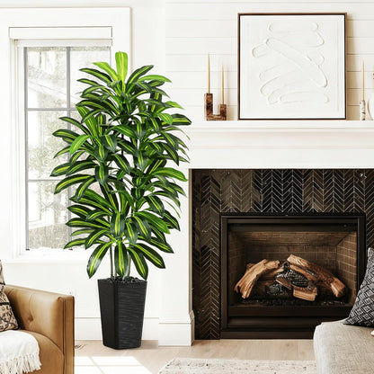Artificial Dracaena Tree - 5FT Tall Fake Plants with White Tall Planter - Artificial Plants Indoor Floor Plant in Pot - Large Tropical Fake Yucca Potted Tree for Home Office Living Room Decor