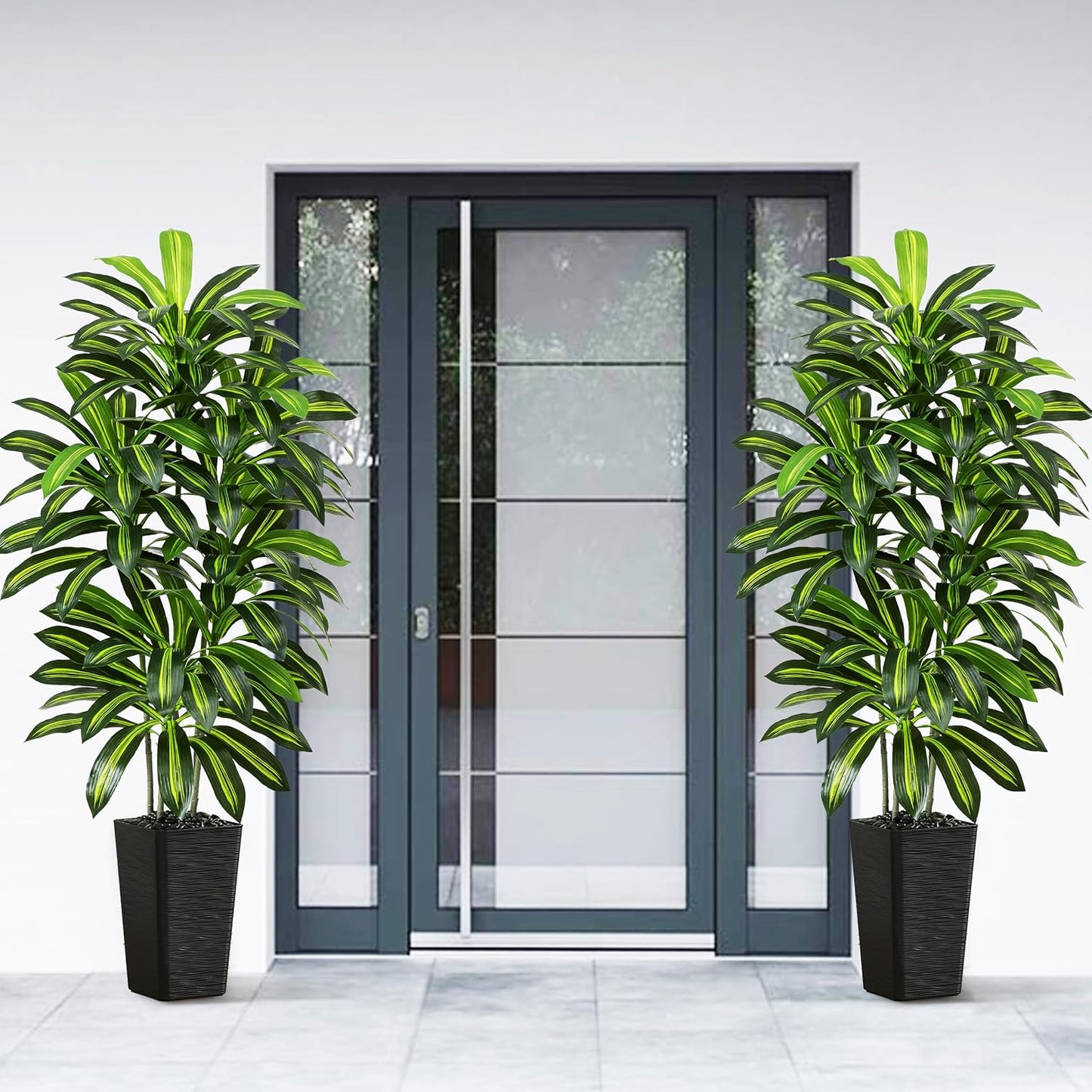 Artificial Dracaena Tree - 5FT Tall Fake Plants with White Tall Planter - Artificial Plants Indoor Floor Plant in Pot - Large Tropical Fake Yucca Potted Tree for Home Office Living Room Decor