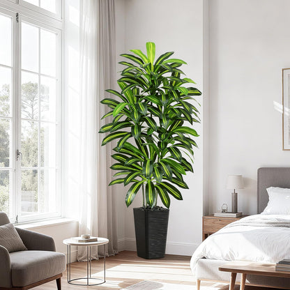 Artificial Dracaena Tree - 5FT Tall Fake Plants with White Tall Planter - Artificial Plants Indoor Floor Plant in Pot - Large Tropical Fake Yucca Potted Tree for Home Office Living Room Decor