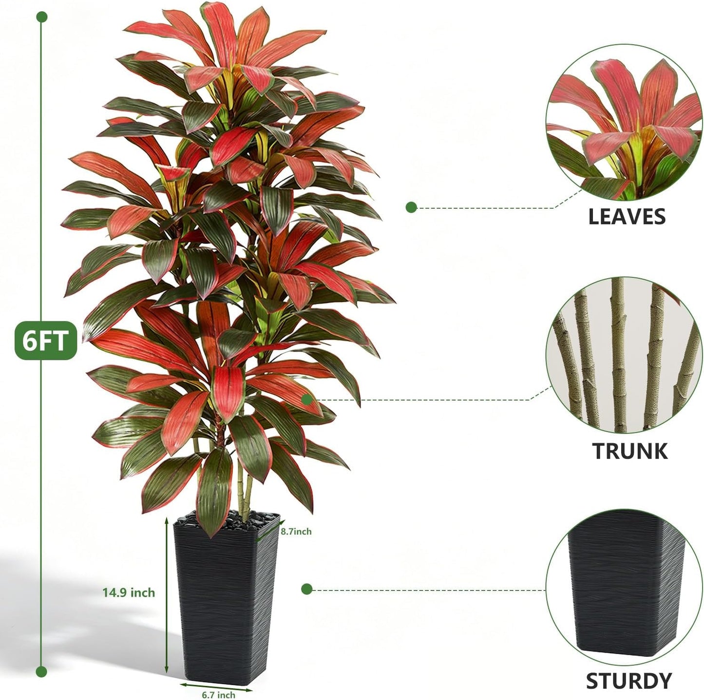Artificial Dracaena Tree - 5FT Tall Fake Plants with White Tall Planter - Artificial Plants Indoor Floor Plant in Pot - Large Tropical Fake Yucca Potted Tree for Home Office Living Room Decor