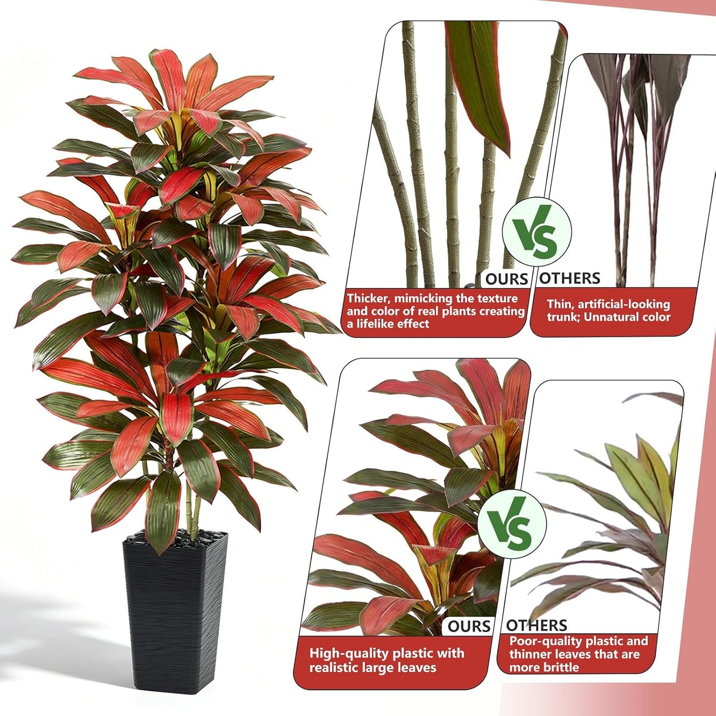 Artificial Dracaena Tree - 5FT Tall Fake Plants with White Tall Planter - Artificial Plants Indoor Floor Plant in Pot - Large Tropical Fake Yucca Potted Tree for Home Office Living Room Decor