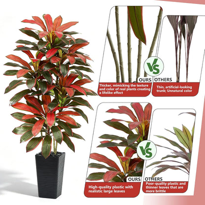 Artificial Dracaena Tree - 5FT Tall Fake Plants with White Tall Planter - Artificial Plants Indoor Floor Plant in Pot - Large Tropical Fake Yucca Potted Tree for Home Office Living Room Decor